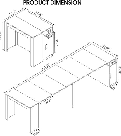 24''- 118'' Extendable Dining Room Table, Expandable Dining Table, Modern Large Table, for 2-12 Person(with Cabinet & Outlet), White Marble