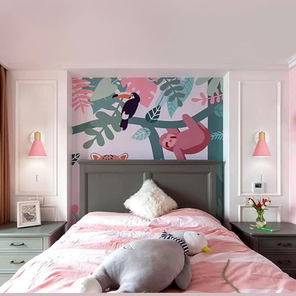 Plug in Wall Sconces Lighting Fixture Pack of 2, Wooden Adjustable Pink Bedside Wall lamp for Industrial Bedroom, Bathroom Sink Lighting (Plug-in Pink)