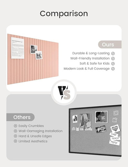 Bumusty Large Cork Board Alternative-36 x24 Felt Bulletin Board Tiles, with 30 Pushpins, 40 Adhesive Tabs, 6-Pack Slat Wall Paneling, Cork Boards for Office Push Pin Board Felt Board-Pink