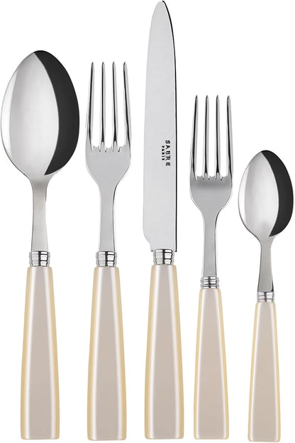 20-Piece Flatware Set For 4 - Icône Collection - Knives, Forks, Soup Spoons, Teaspoons & Dessert Forks - Stainless Steel & Acrylic - Dishwasher Safe - Pearly White
