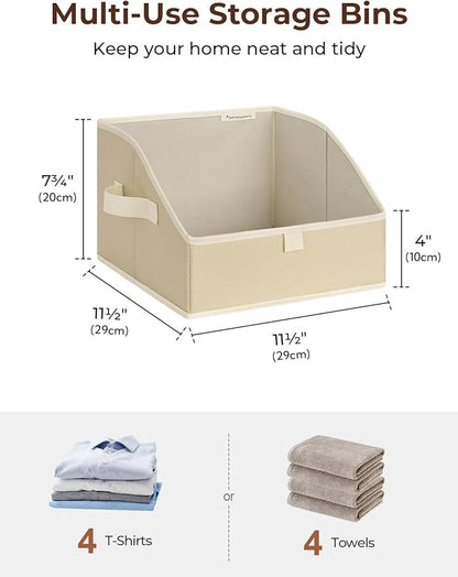 StorageWorks Closet Storage Bins, Trapezoid Organizer Box for Shelves, Fabric Clothes Bin, Foldable Organizing Baskets with Handles, Small, Light Brown, 3-Pack