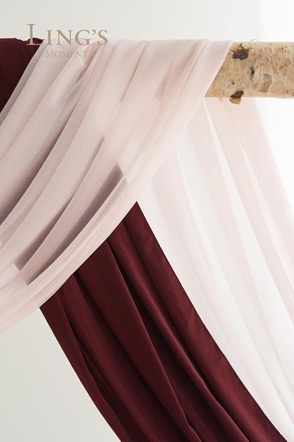 Ling's Moment Pink Blush Artificial Wedding Arch Flowers Kit Pack of 4, 2pcs Hanging Flower Arrangement 2pcs Chiffon Drapes Ceremony Reception Fake Rose Arbor Backdrop Floral Party Outdoor Decorations