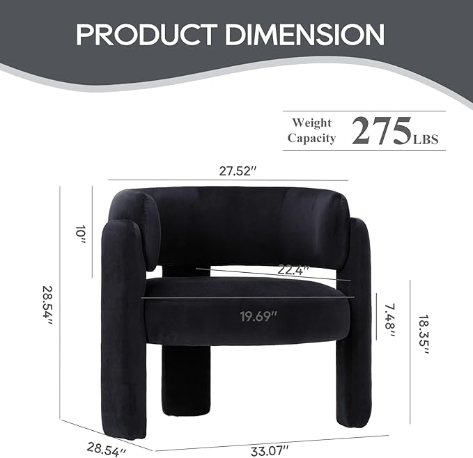 COLAMY Modern Accent Chair, Velvet Accent Chairs, Upholstered Barrel Chairs with Solid Wood Legs, Comfy Side Chair for Living Room, Bedroom, Reading, Cozy Reading Chair,Black