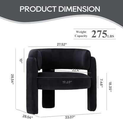 COLAMY Modern Accent Chair, Velvet Accent Chairs, Upholstered Barrel Chairs with Solid Wood Legs, Comfy Side Chair for Living Room, Bedroom, Reading, Cozy Reading Chair,Black