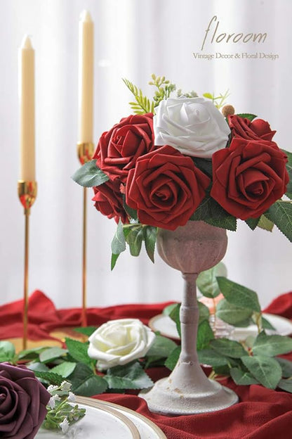 Floroom Artificial Flowers 50pcs Realistic White Foam Fake Roses with Stems for DIY Wedding Bouquets Baby Shower Centerpieces Floral Arrangements Party Tables Home Decorations