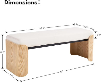 DUOMAY Modern Chenille Bedroom Bench, 49" Wide Long Entryway Bench with Solid Wood Legs Upholstered Dining Bench Ottoman for Living Room Indoor, White