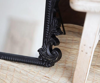 Black Vintage Arched Vanity Mirror, Baroque Tabletop Makeup Mirror, Decorative Antique Mirror for Dresser, Bedroom, Living Room, 11.8" x 9.6"