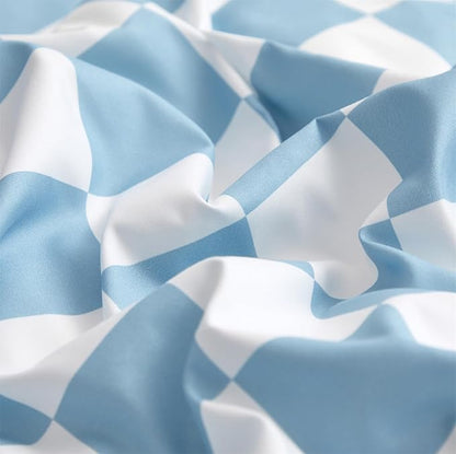 CLOTHKNOW Blue White Plaid Queen Comforter Set Grid Bedding Comforter Sets All Season Light Blue Comforter Checker Queen Size Comforter Sets