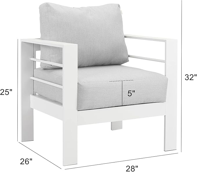 Wisteria Lane 2 Pieces Patio Furniture Aluminum Outdoor Chair, All-Weather Outdoor Single Chair, White Metal Chair with Light Grey Cushions