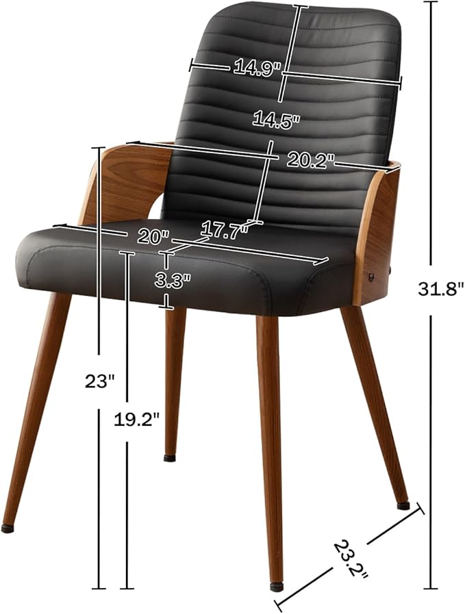 Dining Room Chairs,Mid Century Modern Kitchen Chairs,Upholstered Faux Leather Chairs,Metal Legs Wooden Desk Chairs,Armless and No Wheels for Kitchen Dining Living Room,Black,1PCS