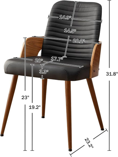 Dining Room Chairs,Mid Century Modern Kitchen Chairs,Upholstered Faux Leather Chairs,Metal Legs Wooden Desk Chairs,Armless and No Wheels for Kitchen Dining Living Room,Black,1PCS