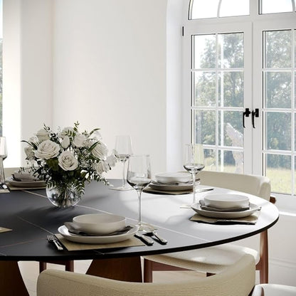 POVISON Round Dining Table for 6, 59" Matte Black Sintered Stone Tabletop Dining Table with Bronze Carbon Steel Pedestal, Modern Dining Room Table for Kitchen, Living Room (Table Only)