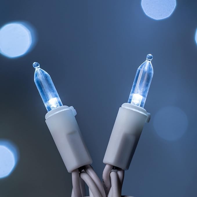 YULETIME Cool White LED Christmas Lights with White Wire, 33 ft 100 Count UL Certified Commercial Grade Holiday String Light Set (Cool White - White Wire)