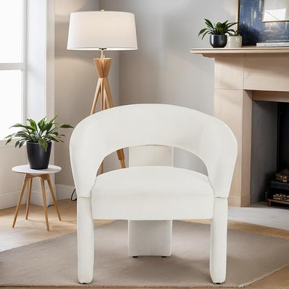 Modern Accent Chair Cream Velvet Round Barrel Armchair Comfy Upholstered Lounge Chair for Living Room Bedroom Reading Chair Vanity Chair Comfy Office Waiting Room Chairs