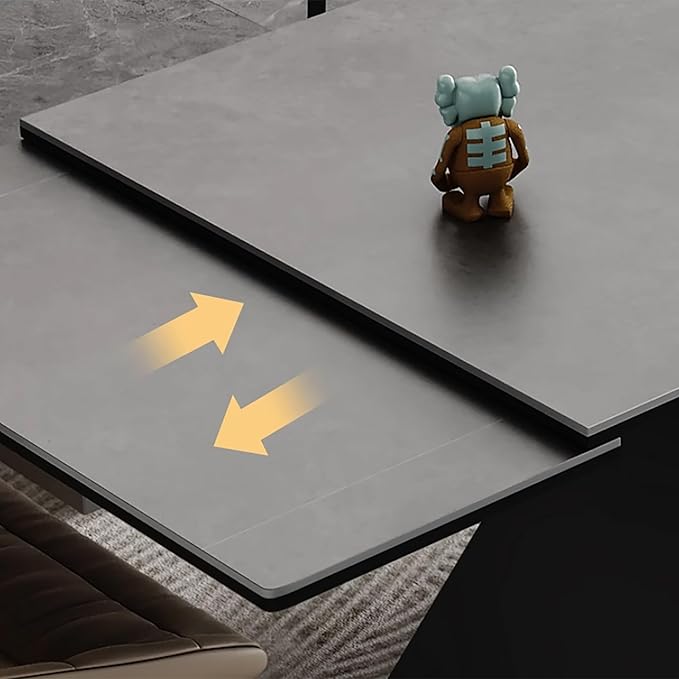 Modern Expandable Dining Table- 63" to 94.5" Extendable Dining Room Table, Gray Sintered Stone Top with Black Metal Base - Seats 6-12, Easy Assembly (Table Only)