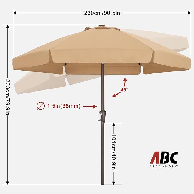 ABCCANOPY 7.5ft Scalloped Patio Umbrella, Outdoor Table Umbrella with Tilt and Crank, Fiberglass Ribs Deck Umbrella for Patio, Pool, Garden, Picnic (Khaki)