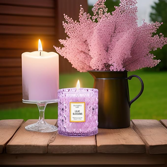 Chloefu LAN Lilac Blossoms Scented Candle, Highly Floral Fragranced Candle, Natural Soy Wax Candle Gift, Candles Gifts for Women, 55 Hours Long Burning, 8.1 oz