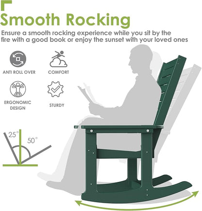 GREENVINES Outdoor Rocking Chairs | Porch Rocker | HDPE Plastic | Forest | Oversized Rockers | High Back | Big & Tall | Ladder Back | for Patio Outside Backyard Balcony Garden