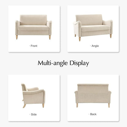 EcoHarbor Living 50.5" Mid-Century Modern Couch, Upholstered Sofa with Armrests, Stripe Mini Couches for Small Spaces, Living Room, Bedroom, Office, Apartment, Linen