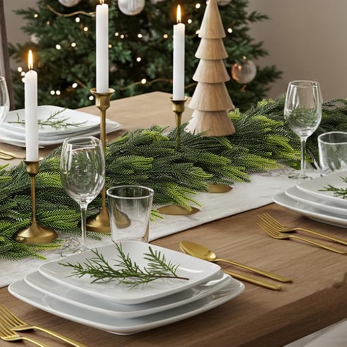 2Pcs Norfolk Pine Garlands, Real Touch Natural Winter Pine Christmas Garland, 6FT Artificial Greenery Garland for Mantle, Wall, Indoor, Outdoor Christmas Decorations Porch Decor