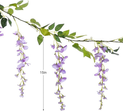 Lvydec Wisteria Artificial Garland, 4 Pcs Total 28.8ft Artificial Wisteria Vine Silk Hanging Flower for Home Garden Outdoor Ceremony Wedding Arch Floral Decor (Light Purple)