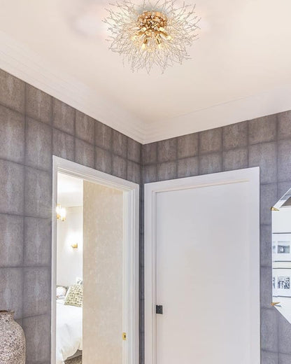 HMVPL Flush Mount Ceiling Lights, Modern Gold Crystal Sputnik Firework Close to Ceiling Lamp LED Ceiling Lighting Fixtures for Bedroom Kitchen Island Hallway Entryway Porch Gazebo