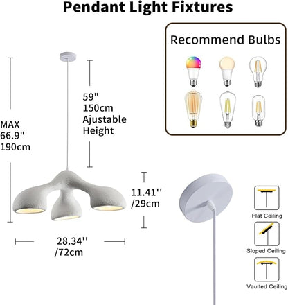 JAYMP 3-Lights Pendant Light Fixture for Dining Room Kitchen Island Restaurant E26 Base Mid Century Modern Hanging Lamp 1 Pack (Matte White,E Shape, 72cm/28.3in)