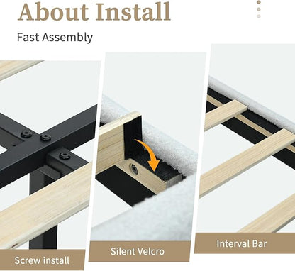 BarnFurin Twin Bed Frame, Platform Bed with Upholstered Headboard, Teddy Soft Boucle Fabric Bed Frame with Wooden Slats Support, Two Bed Forms Design, No Boxing Spring Needed, Easy Assembly, White