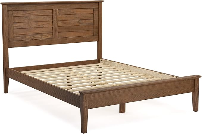 Grain Wood Furniture Greenport Solid Wood Platform Bed, Queen Size, Brushed Walnut