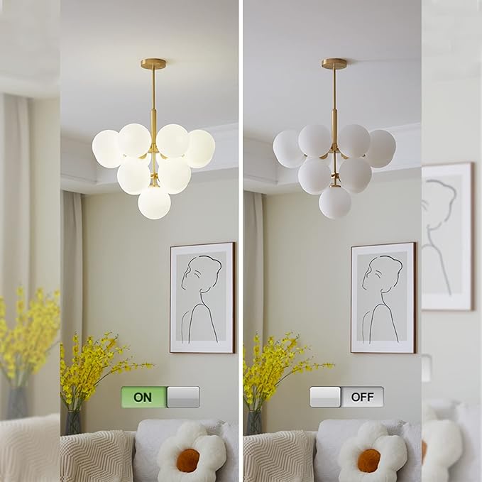 Mid Century Modern Chandelier 13-Light Brass Gold Pendant Lighting Fixture for Dining Room, Kitchen Island, Bedroom, Living Room