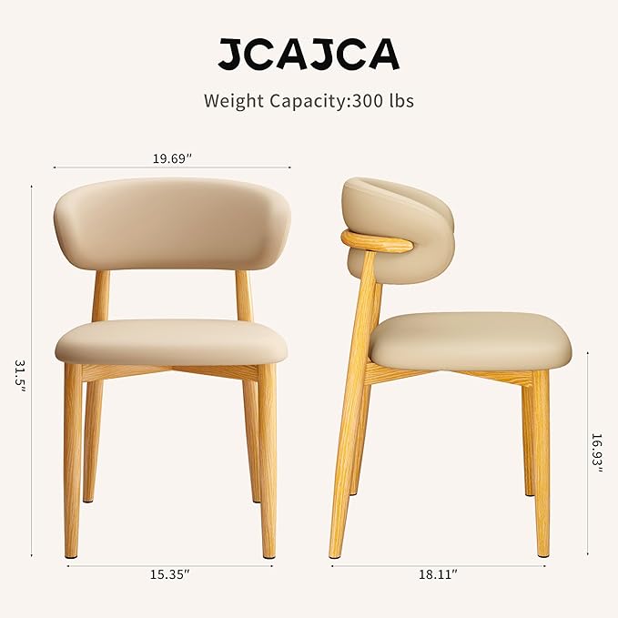 Kitchen Dining Chairs Set of 4 Modern Upholstered Leather Farmhouse Dining Room Chair with Metal Legs, Khaki
