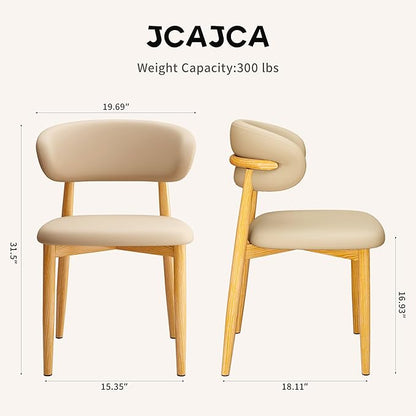 Kitchen Dining Chairs Set of 4 Modern Upholstered Leather Farmhouse Dining Room Chair with Metal Legs, Khaki