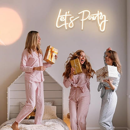 DIVATLA Let's Party Neon Sign for Decor, Large 23"X10" Light Up LED Signs for Birthday, Prom, Wedding Decoration, Celebrations, Warm White