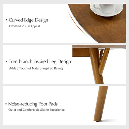 HULALA HOME Round Dining Table for 4, 45” Solid Wood Ktichen Table, Small Dinner Coffee Writing Table for Kitchen Dining Room, Save Space, Acorn