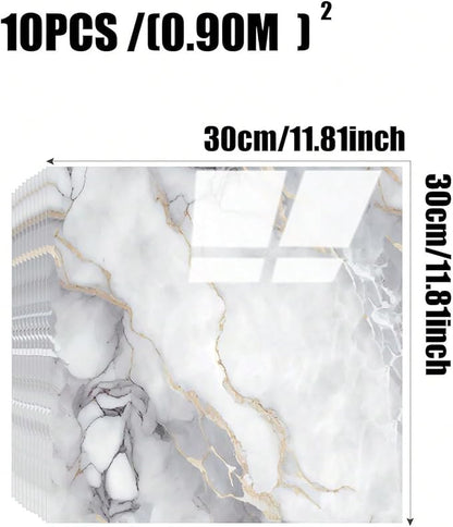 10pcs Marble Peel and Stick Backsplash Waterproof Washroom Wall Panels, Peel and Stick Tile, PVC Foam Wall Panels for Kitchen,Bathroom,Living Room,Colorful (Not Real Tile,11.8" x 11.8")