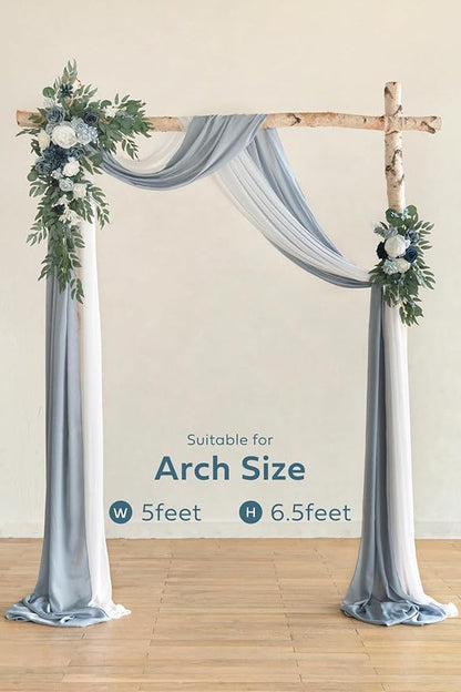 Ling's Moment Dusty Blue Artificial Wedding Arch Flowers Kit Pack of 4, 2pcs Hanging Flower Arrangement 2pcs Chiffon Drape Ceremony Spring Fake Silk Rose Arbor Backdrop Floral Swag Outdoor Beach Decor