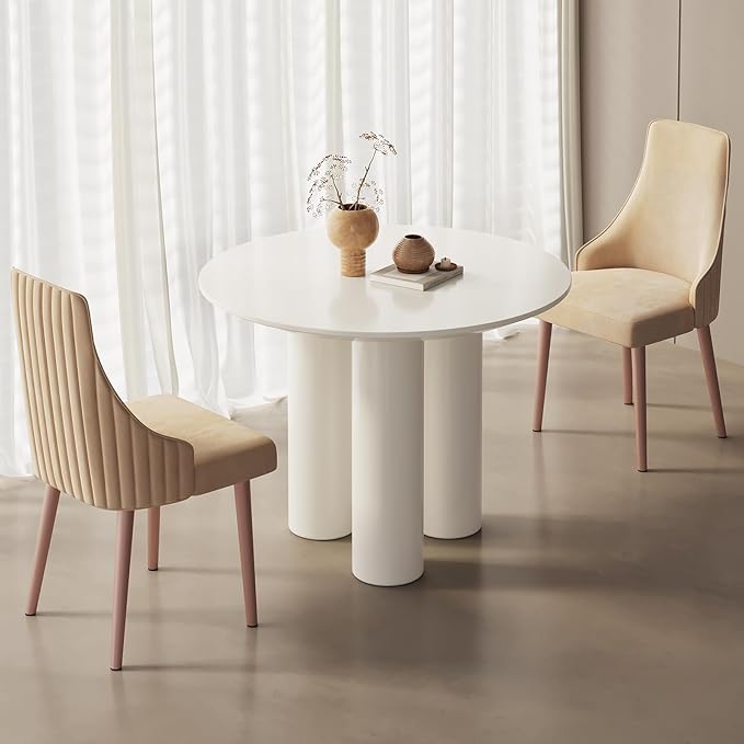 39.37in Round Dining Table for 4 to 8 People,Single Kitchen Table Dining Room Table,Cream White Dinner Table for Kitchen,Minilist Center Coffee Table for Living Room.