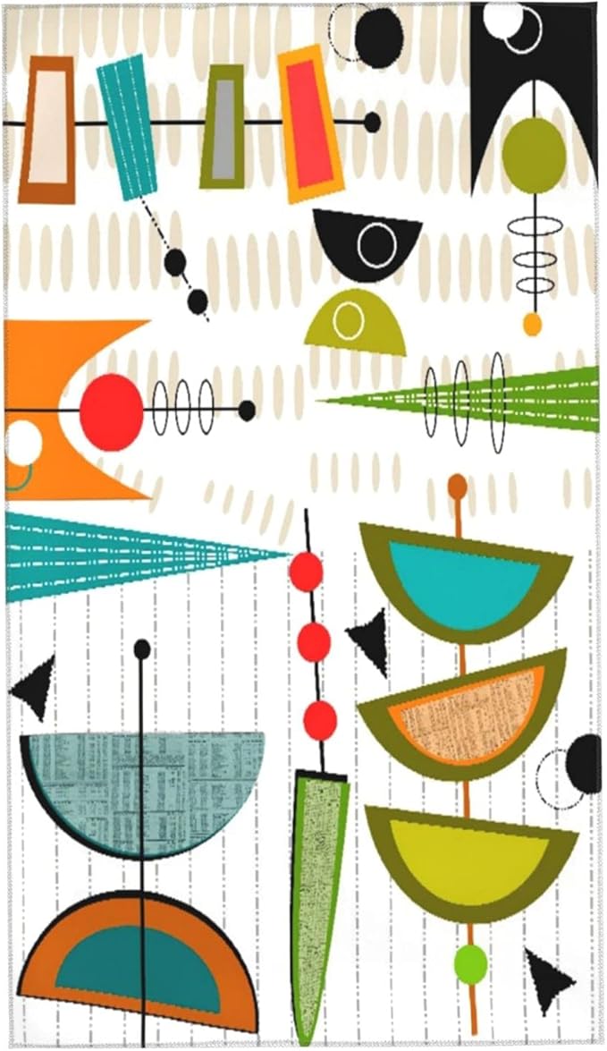 Geometric Hand Towels Set of 2 Small Decorative Kitchen Dish Guest Towels 15.7x27.5 Mid-Century Modern Abstract