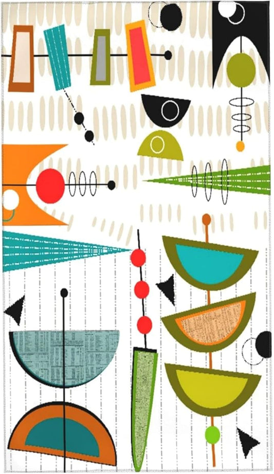 Geometric Hand Towels Set of 2 Small Decorative Kitchen Dish Guest Towels 15.7x27.5 Mid-Century Modern Abstract