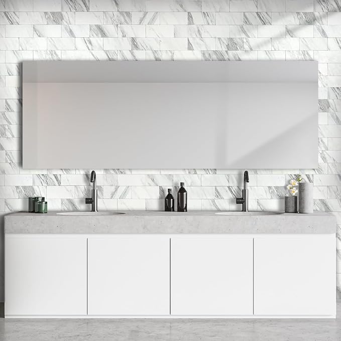 AULIGET 3" x 6" Subway Tile Peel and Stick Backsplash, Thick PVC Stick on Wall Tiles (100, White Marble)