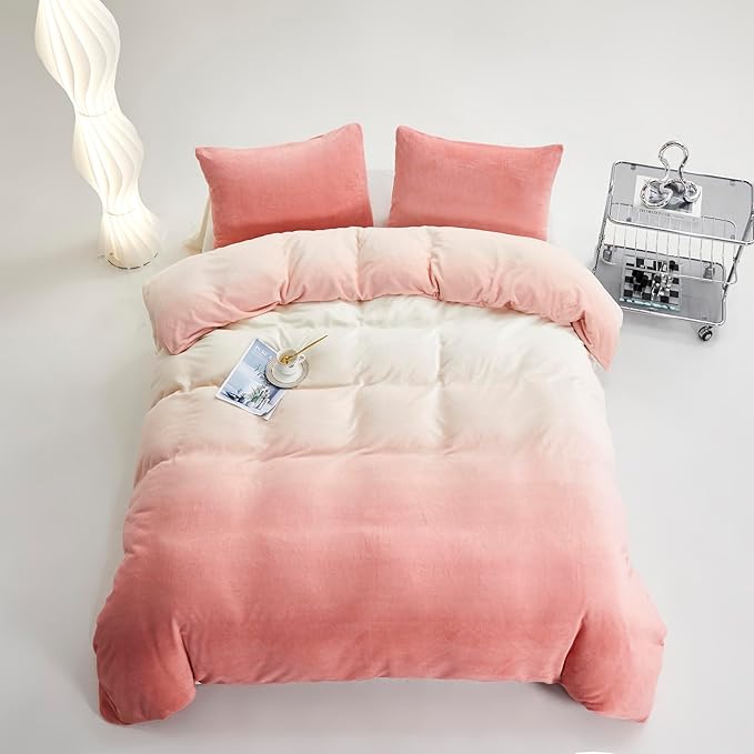 CLOTHKNOW Pink White Comforter Sets Twin/Twin XL Gradient Blush Velvet Bedding Comforter Sets Mauve Bed Sets Pink Bedding Sets Soft