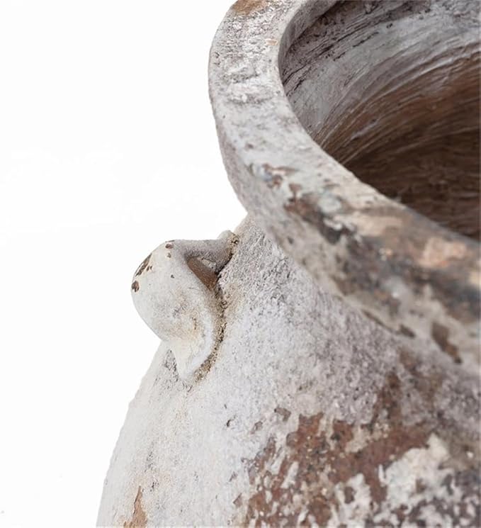 LuxenHome 14.96'' Dia Round Large Plant Pots, Off White Indoor Outdoor Planters with Drainage Holes, Rustic Distressed Flower Pot for Plants, Handmade Concrete Planter Pot for Home Patio Garden