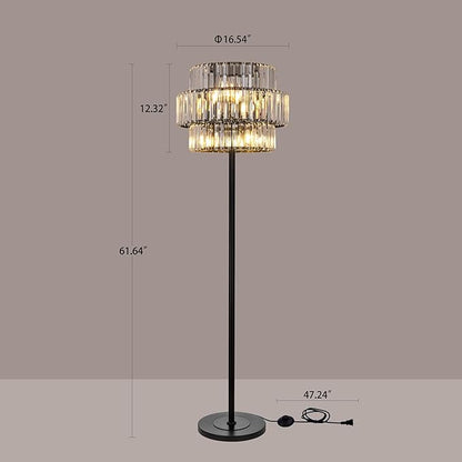 Wellmet Black Floor Lamp for Living Room, 6 Lights Modern Crystal Standing Lamp, Tall Elegant Floor Lamp with Foot Switch for Office, Reading Room, Bedroom, Dining Room(E12 Base)