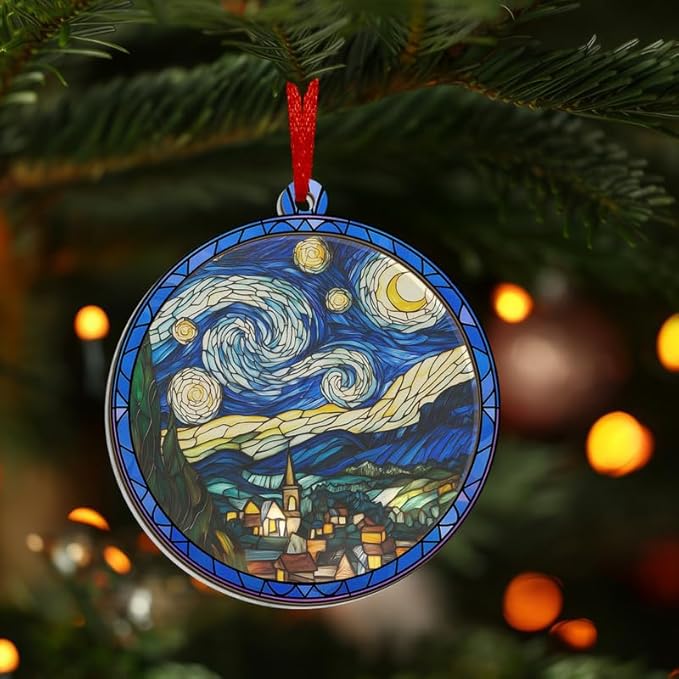 Starry Night Van Gogh Christmas Ornaments 2025 - Suncatcher Ornaments Christmas Decorations - Watercolor Starry Night Decorations, Housewarming Gift Ideas, Gifts for Artists Art Lovers