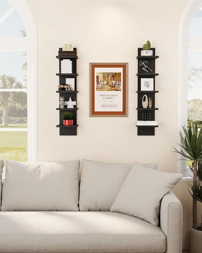 IBUYKE 5 Tier Wall Shelf Unit,Black Vertical Shelf,Floating Storage Shelf,Decorative Wall Mount Vertical Shelving for Home, Bedroom,Living Room,Office Decor WBC009B-2