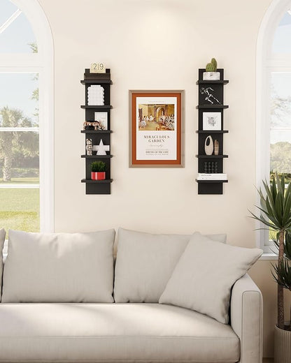 IBUYKE 5 Tier Wall Shelf Unit,Black Vertical Shelf,Floating Storage Shelf,Decorative Wall Mount Vertical Shelving for Home, Bedroom,Living Room,Office Decor WBC009B-2