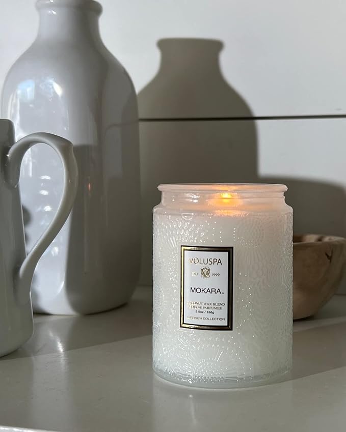 Voluspa Mokara, Large Candle Jar, 18 oz, 100 Hour Burn Time, Coconut Wax for Clean Burning, Handcrafted in the USA