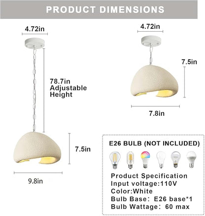 Wabi Sabi Pendant Lights,9.8in White Modern Pendant Light Resin Hanging Lamp Kitchen Island Lighting Modern Japandi Chandelier for Dining Room Bedroom Hallway Restaurant Foyer