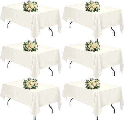 Ivory 6 Pack Polyester Table Cloth 60 x 126 Inch, Rectangle Tablecloths for 6 Foot Tables Washable Table Cloth for Party Wedding