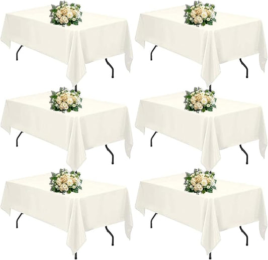 Ivory 6 Pack Polyester Table Cloth 60 x 126 Inch, Rectangle Tablecloths for 6 Foot Tables Washable Table Cloth for Party Wedding